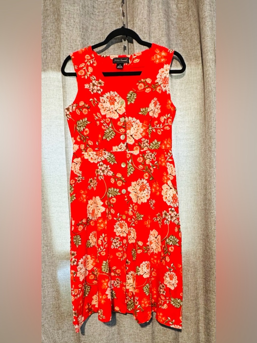 Jessica Howard Red Floral Linen Blend Spring Garden Midi Dress